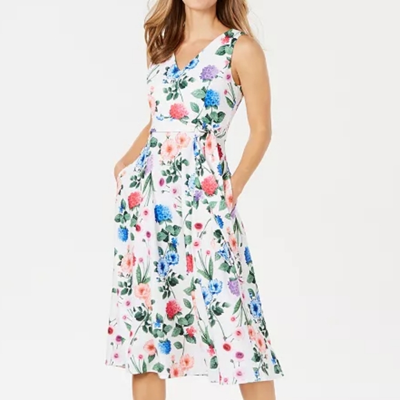 Calvin Klein Dresses & Skirts - NWT Calvin Klein White Floral-Print Sleeveless Midi Fit & Flare Dress Size 8